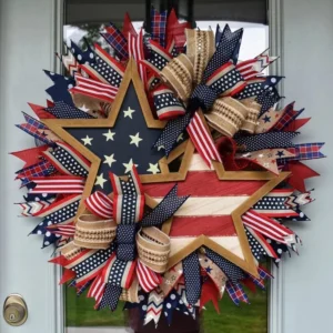 Border Home Independence Day Wreath Patriotic Stars Wreath Wall Hanging Festive Atmosphere Decorative Pendant
