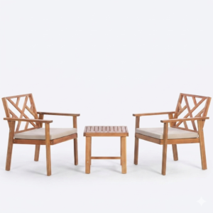 3-Piece Outdoor Patio Furniture Set, Acacia Wood Conversation Set with Cushioned Chairs & Coffee Table