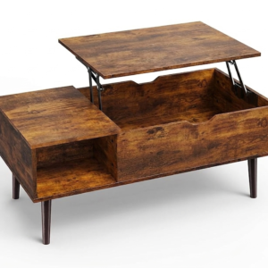 Lift-Top Coffee Table, Small Wooden Center Table with Storage Shelf & Hidden Compartment, Brown