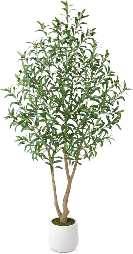 6FT Artificial Olive Tree, Faux Potted Plant with Realistic Leaves & White Planter, Indoor Home Decor