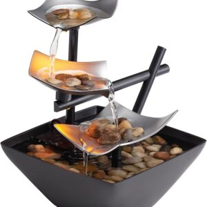Tabletop Water Fountain, Indoor Zen Relaxation Decor with Soothing Sounds, Pump & River Rocks, 8.25" Tall