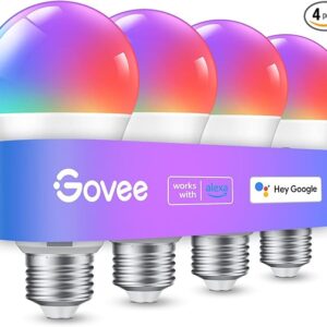 Smart RGB Light Bulbs A19, 4-Pack, Color Changing WiFi & Bluetooth LED Bulbs, 16M Colors, Music Sync, Alexa & Google Assistant Compatible, 800 Lumens