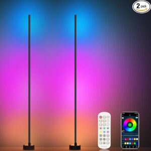 2-Pack RGB Corner Floor Lamps, Smart LED Lights with App/Remote Control, Music Sync, 16M Colors & Scene Modes for Bedroom/Living Room/Gaming Room