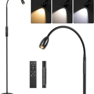 72" LED Floor Reading Lamp, Dimmable Flexible Gooseneck Spotlight, Adjustable Color Beam, Touch & Remote Control, Matte Black