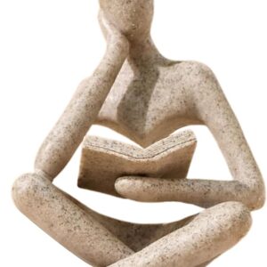 Abstract Thinker Reading Statue, Modern Bookshelf & Desk Decor Sculpture, Beige