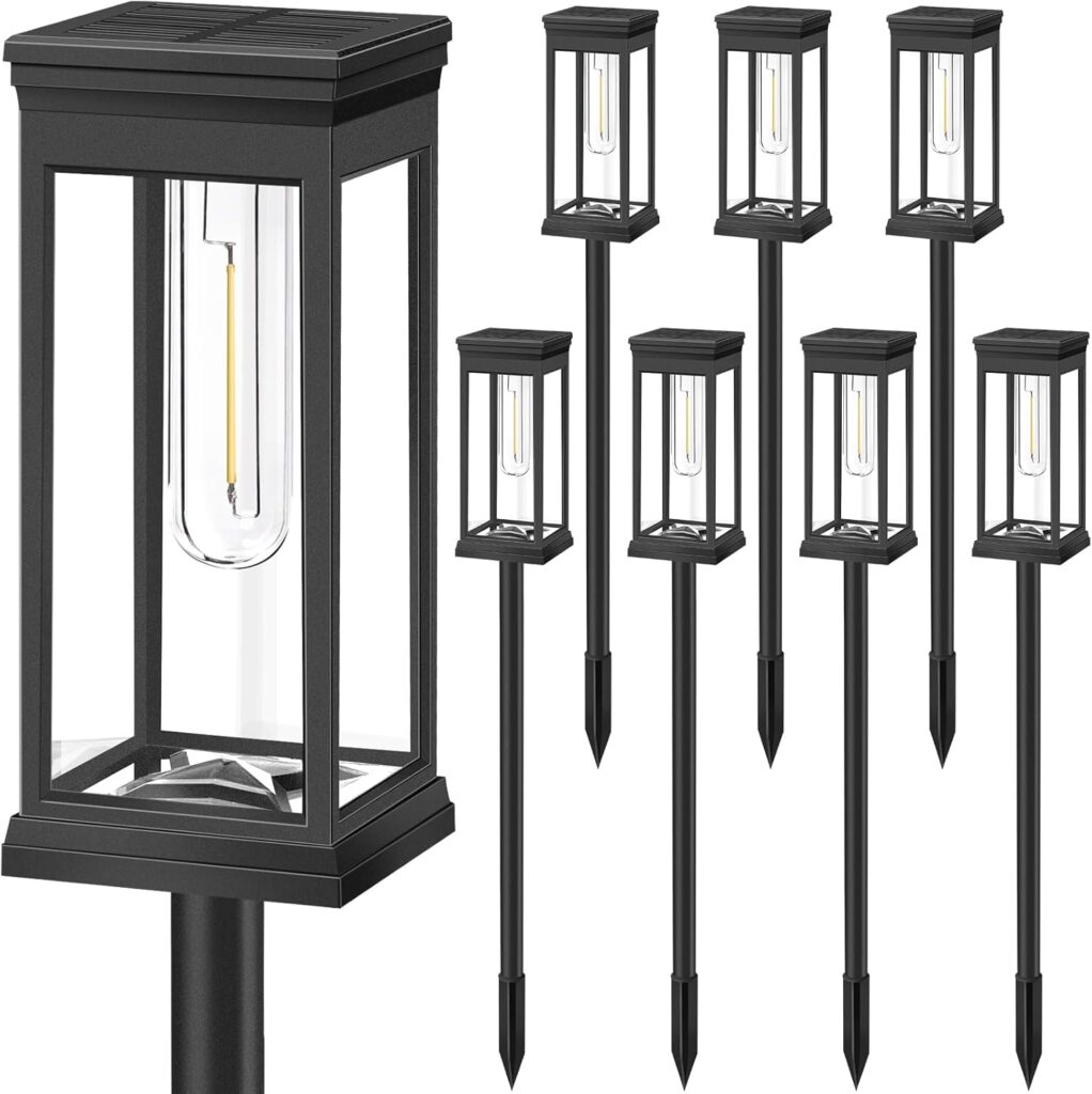 8-Pack Solar Pathway Lights, Outdoor Waterproof LED Garden Walkway Lights, Super Bright Sun-Powered Landscape Lighting, Warm White