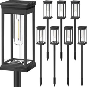 8-Pack Solar Pathway Lights, Outdoor Waterproof LED Garden Walkway Lights, Super Bright Sun-Powered Landscape Lighting, Warm White