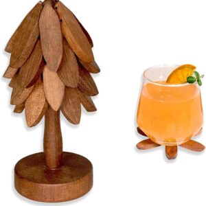 Wooden Tree-Shaped Drink Coasters Set, Sapele Wood, Coffee Table & Kitchen Decor