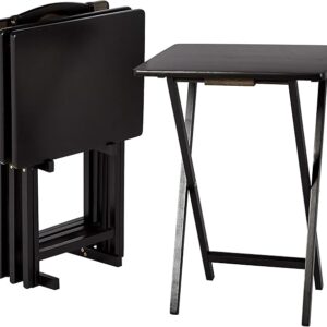Portable Foldable TV Tray Table Set, 15" x 19" x 26", with Storage Rack, Space-Saving, Black, 4-Pack