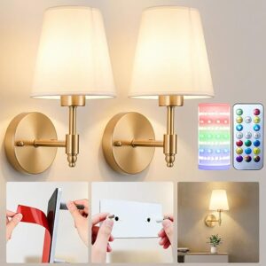Set of 2 Battery Operated Wall Sconces, Wireless RGB Dimmable Magnetic Lights with Remote, Rechargeable Wall Decor for Bedroom/Living Room/Hallway