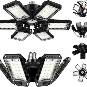 180W LED Garage Lights 2-Pack, 18000LM 6500K Deformable Panel Shop Lights, E26/E27 Ceiling Bulbs for Garage/Basement/Barn