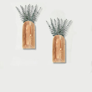 2-Pack Wooden Wall Vase Set, Farmhouse Boho Wall Decor, Brown Finish, Entryway/Hallway/Bathroom/Living Room Decor